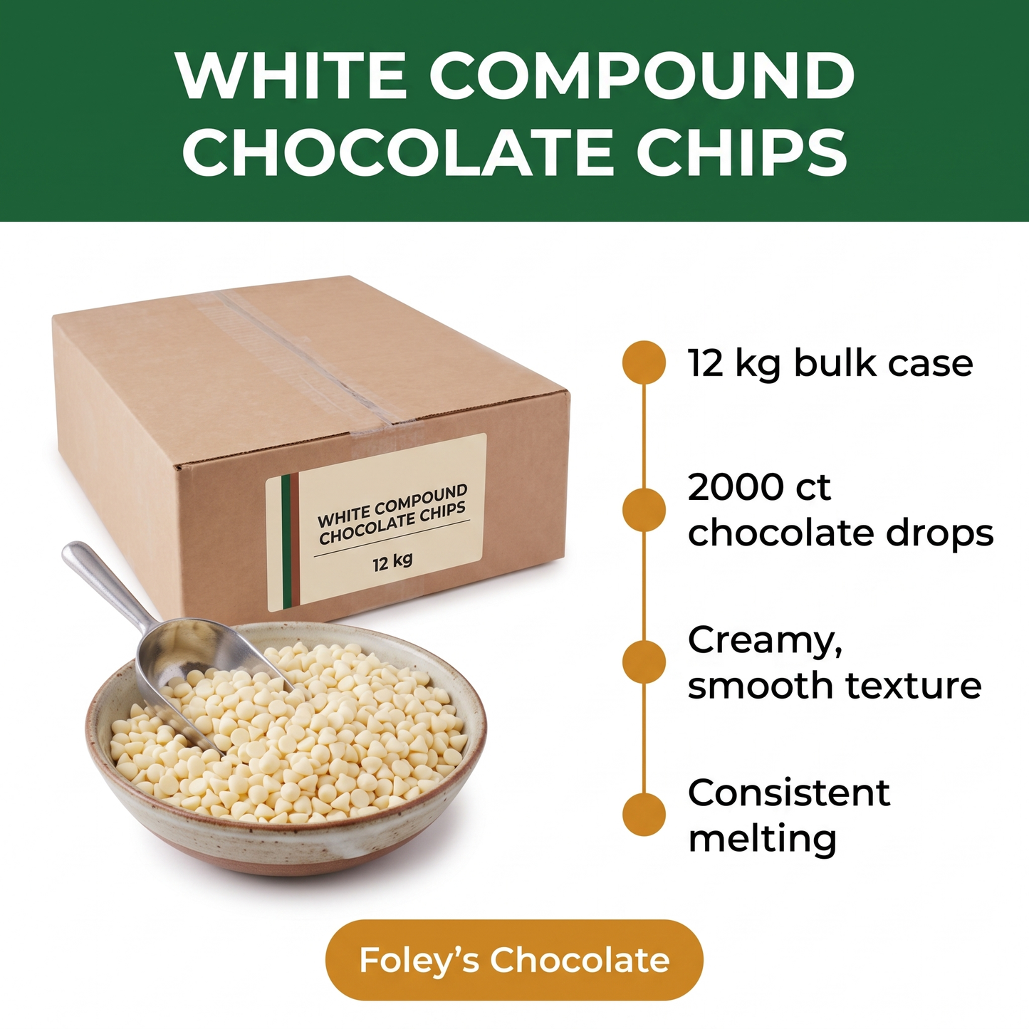 White Compound Chocolate Chips 2000CT — in-the-box features card