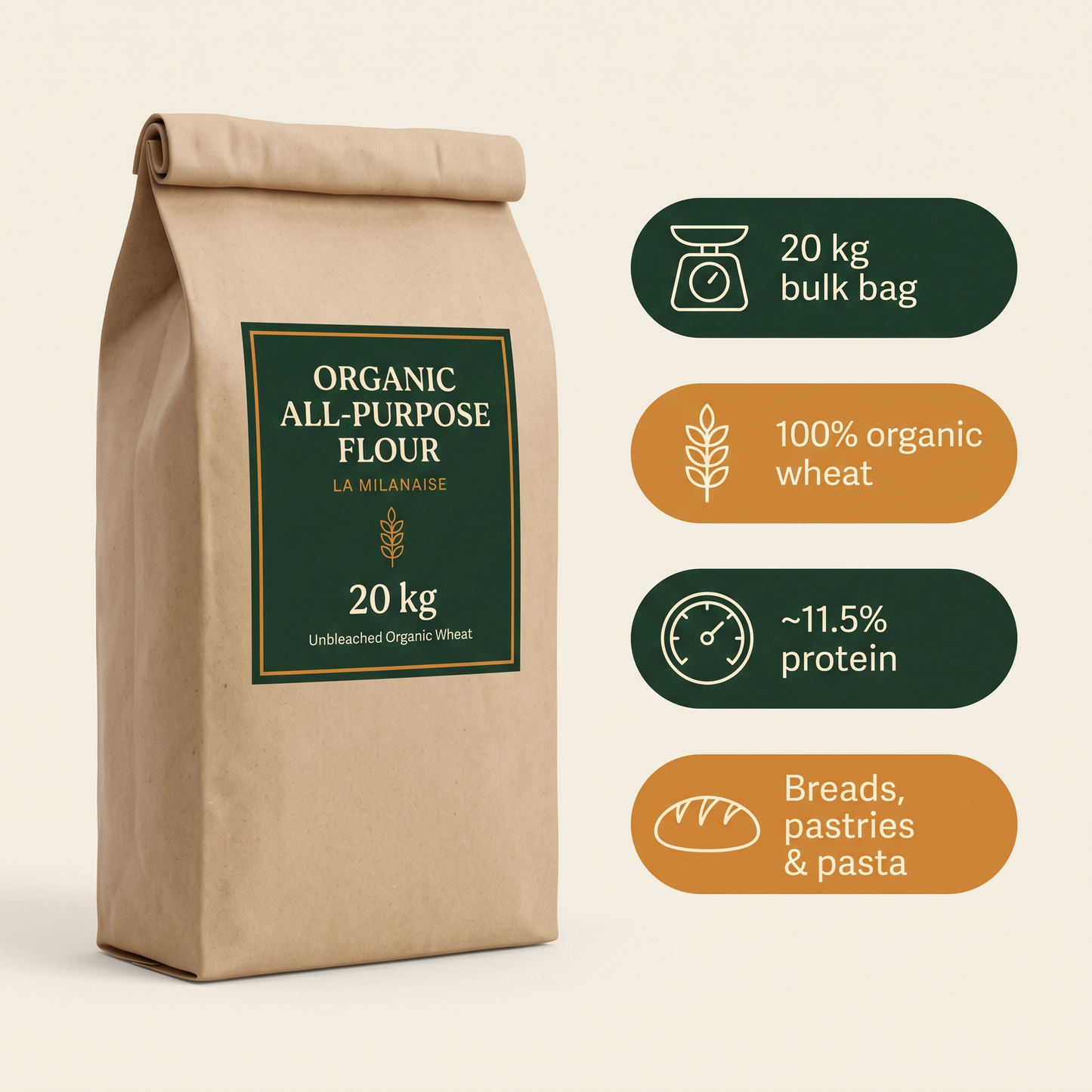 La Milanaise Organic All Purpose Unbleached Flour — in-the-box features card