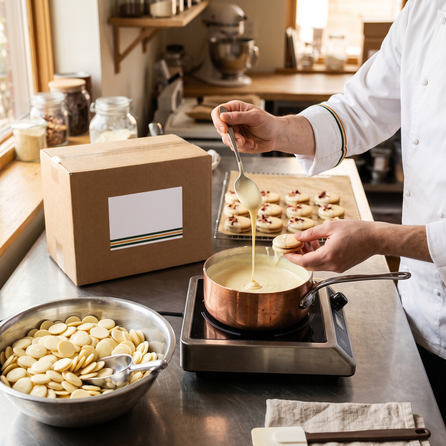 Richmond White Compound Chocolate Pistoles — lifestyle card