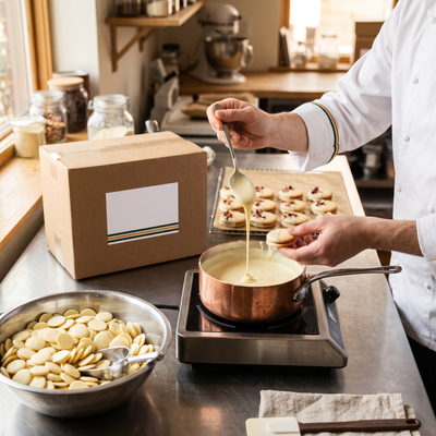 Richmond White Compound Chocolate Pistoles — lifestyle card